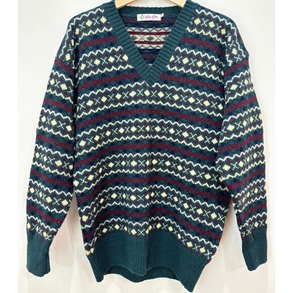 Vintage Mac Roy Wool Sweater Mens Large Scotland Green Grandpa 80s Holiday Ski - Picture 2 of 10